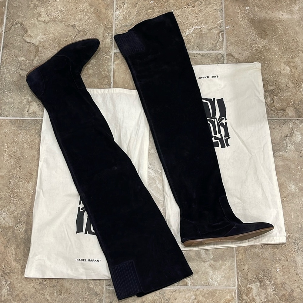 Stunning rare black flat suede over the knee Isabel Marant boots size 39